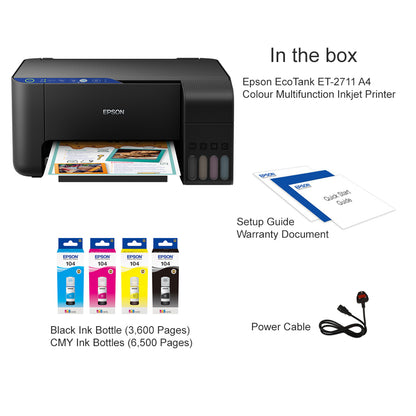 Epson EcoTank ET-2711 A4 Colour Multifunction Inkjet Printer WiFi Scanner