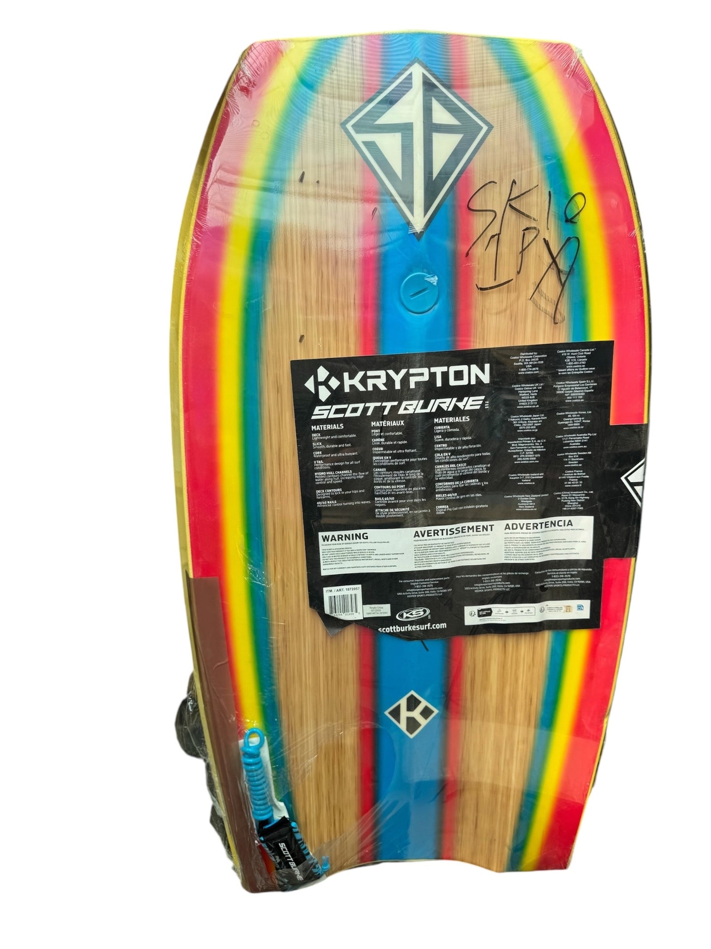 Scott Burke Surf Krypton EPS Bodyboard With Leash Yellow