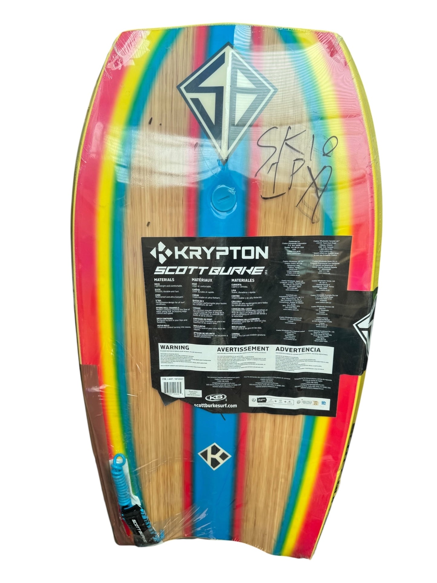 Scott Burke Surf Krypton EPS Bodyboard With Leash Yellow