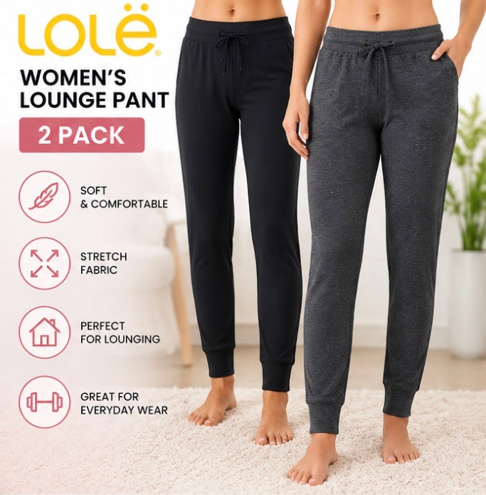 Lole Women’s Lounge Pants 2 Pack Joggers Trousers Side Pockets Soft Stretch New