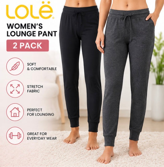 Lole Women’s Lounge Pants 2 Pack Joggers Trousers Side Pockets Soft Stretch New