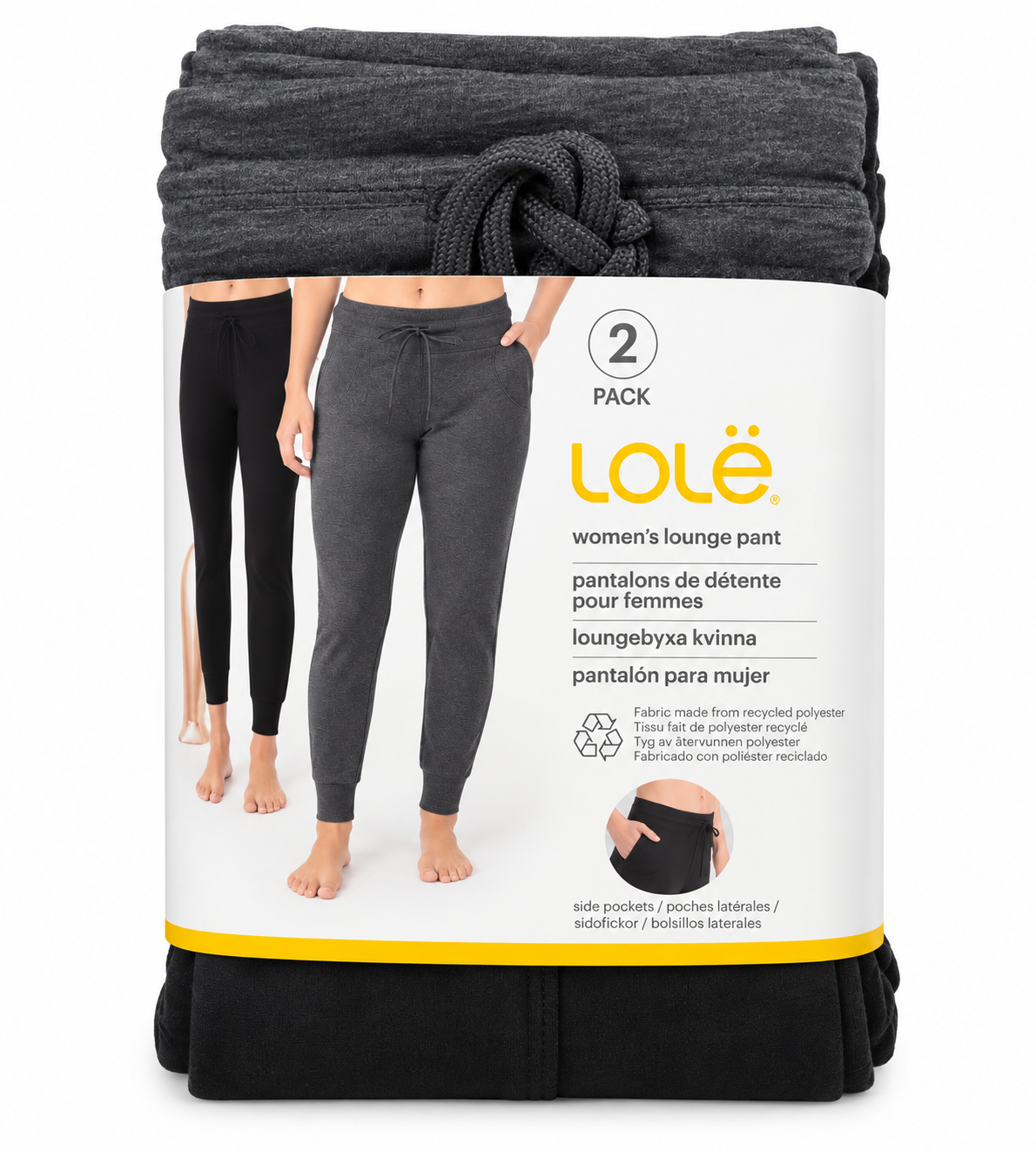 Lole Women’s Lounge Pants 2 Pack Joggers Trousers Side Pockets Soft Stretch New