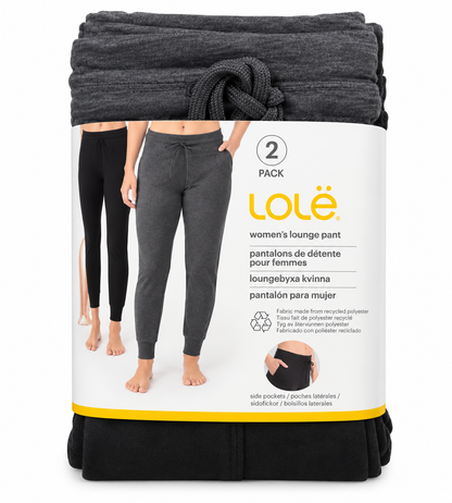 Lole Women’s Lounge Pants 2 Pack Joggers Trousers Side Pockets Soft Stretch New