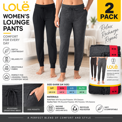 Lole Women’s Lounge Pants 2 Pack Joggers Trousers Side Pockets Soft Stretch New