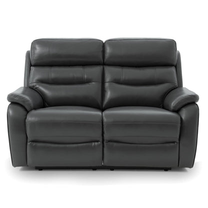 Fletcher Dark Grey Leather Power Reclining 2 Seater Sofa Power Headrest USB