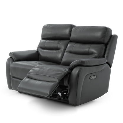 Fletcher Dark Grey Leather Power Reclining 2 Seater Sofa Power Headrest USB