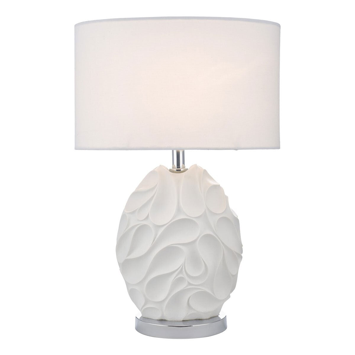 DAR Zachary Oval Table Lamp White Linen Shade Textured Metal Base Bedroom 60cm