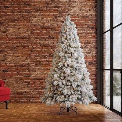 7.5 Ft (2.3M) Pre-Lit Glitter Flocked Artificial Christmas Tree with 1,150 Color