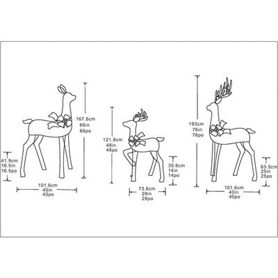 6ft (1.8m) Deer family with White 756 LED Lights - Set of 3 Christmas Decoration