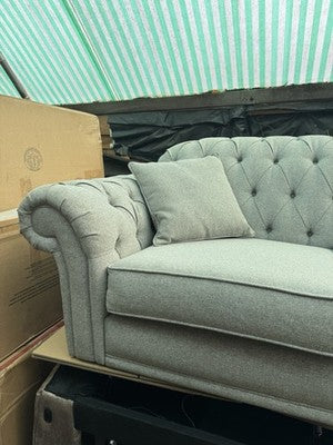 Bordeaux Button Back Grey Fabric 2 Seater Sofa Wood Legs Brand New