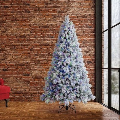 7.5 Ft (2.3M) Pre-Lit Glitter Flocked Artificial Christmas Tree with 1,150 Color