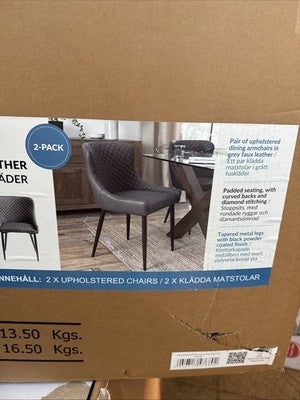 Bentley Designs Dining Chair Grey Faux Leather Diamond Stitch, 2 Pack Luxury