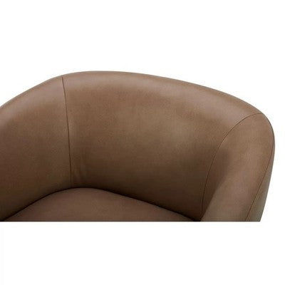 Aiden & Ivy Brown Leather Barrel Armchair Livingroom furniture Solid Wood Legs