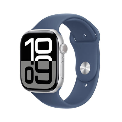 Apple Watch Series 10 GPS 46mm Silver Aluminium Denim Sport Band S/M Smartwatch