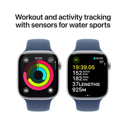 Apple Watch Series 10 GPS 46mm Silver Aluminium Denim Sport Band S/M Smartwatch