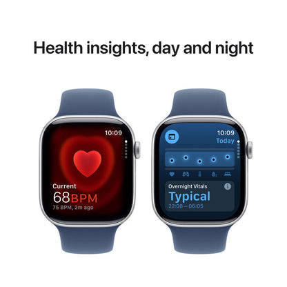 Apple Watch Series 10 GPS 46mm Silver Aluminium Denim Sport Band S/M Smartwatch