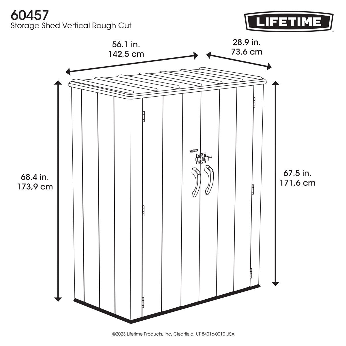Lifetime Vertical Storage Shed 60457 1510L HDPE Grey Shelves Hooks Garden
