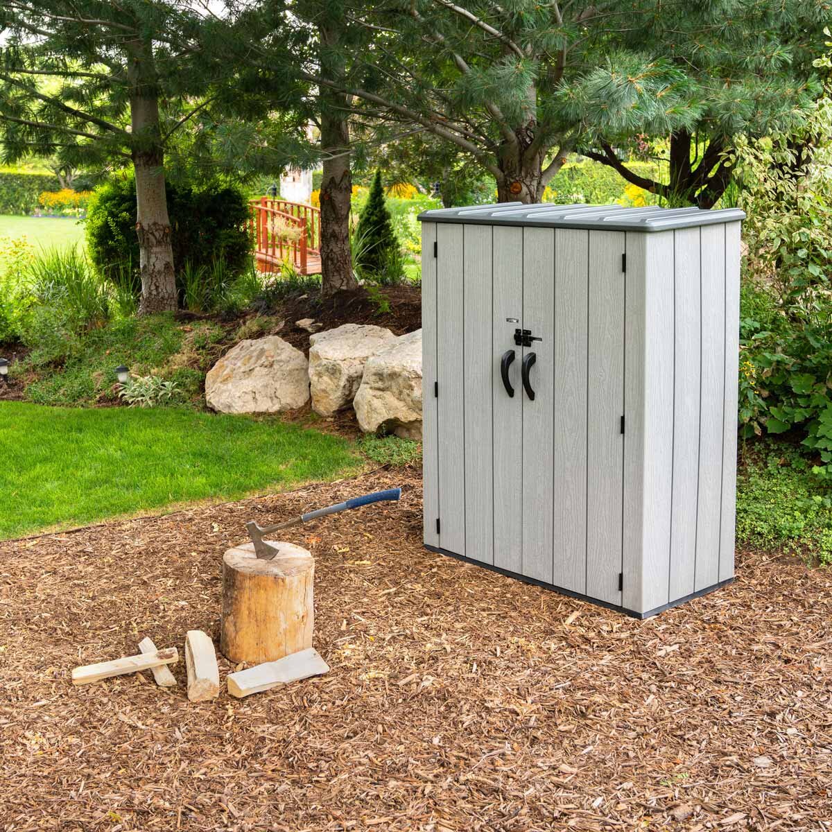 Lifetime Vertical Storage Shed 60457 1510L HDPE Grey Shelves Hooks Garden