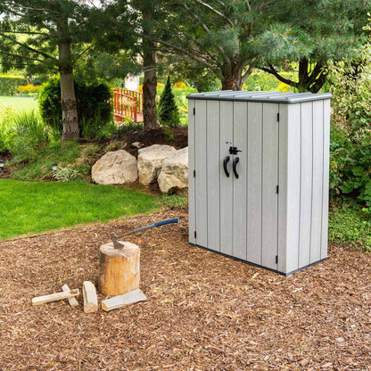 Lifetime Vertical Storage Shed 60457 1510L HDPE Grey Shelves Hooks Garden