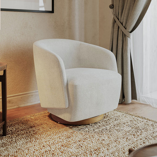 Henredon Murphy Cream Fabric Swivel Barrel Back Accent Chair Pedestal Base
