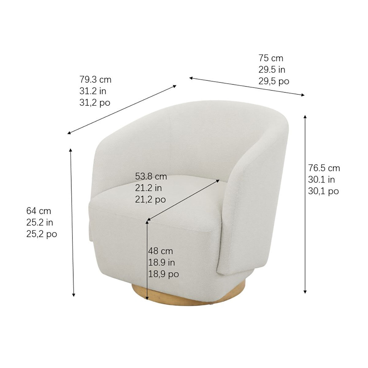 Henredon Murphy Cream Fabric Swivel Barrel Back Accent Chair Pedestal Base