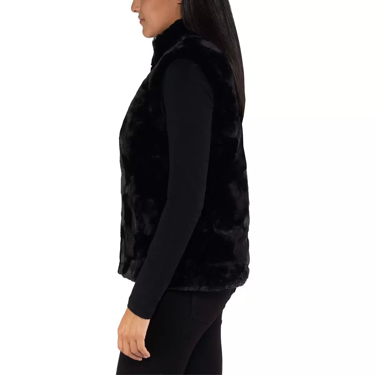 Nicole Miller Reversible Vest Women Faux Fur in Black Brand New