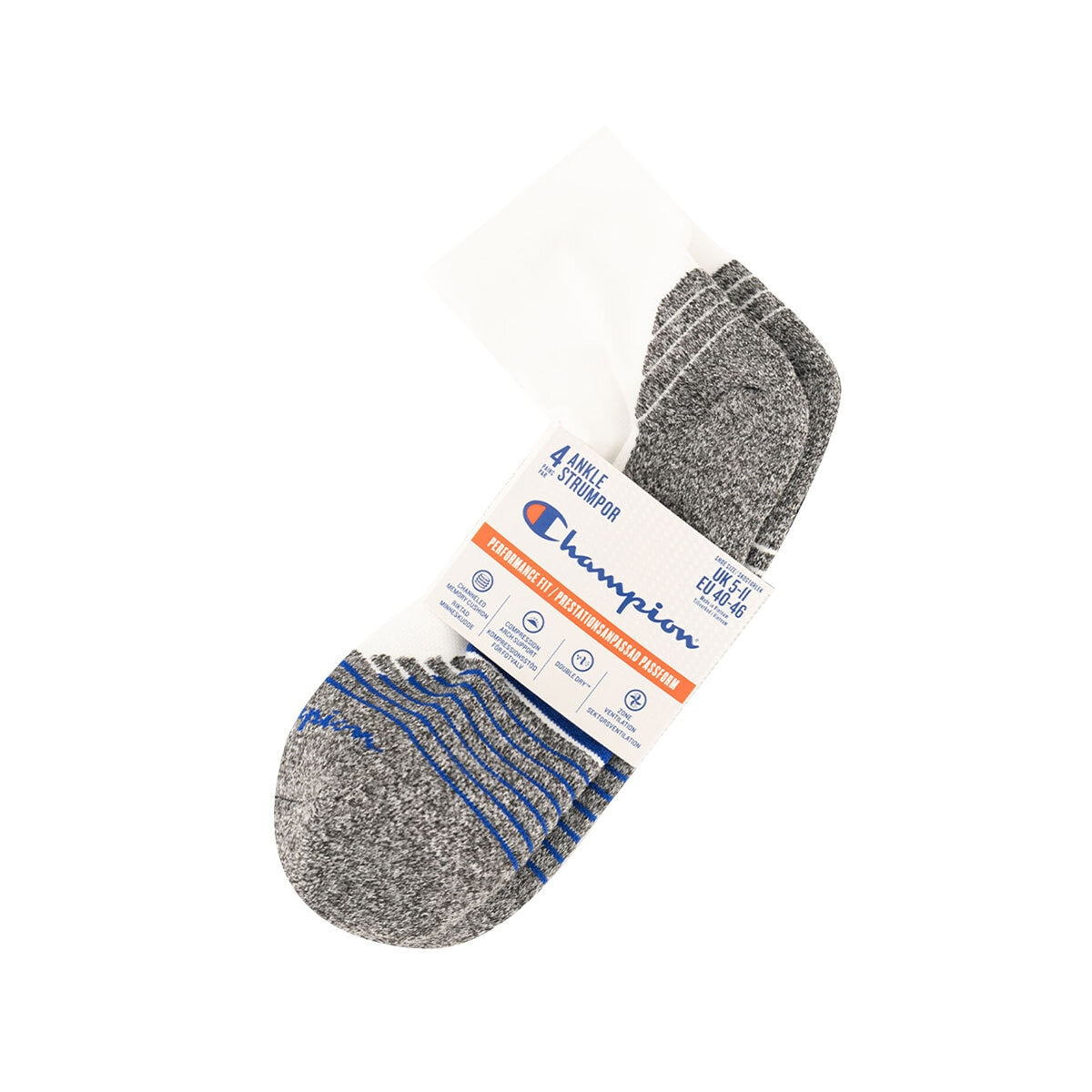 Champion Men's Sport Tech Ankle Socks 4 Pack Slate Grey UK 5-11 Cotton Blend