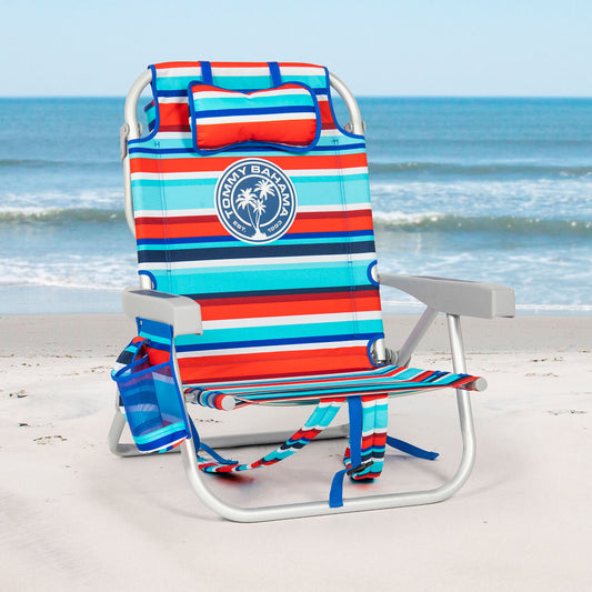 Tommy Bahama Backpack Beach Chair Aluminium 5-Position Padded Straps Red