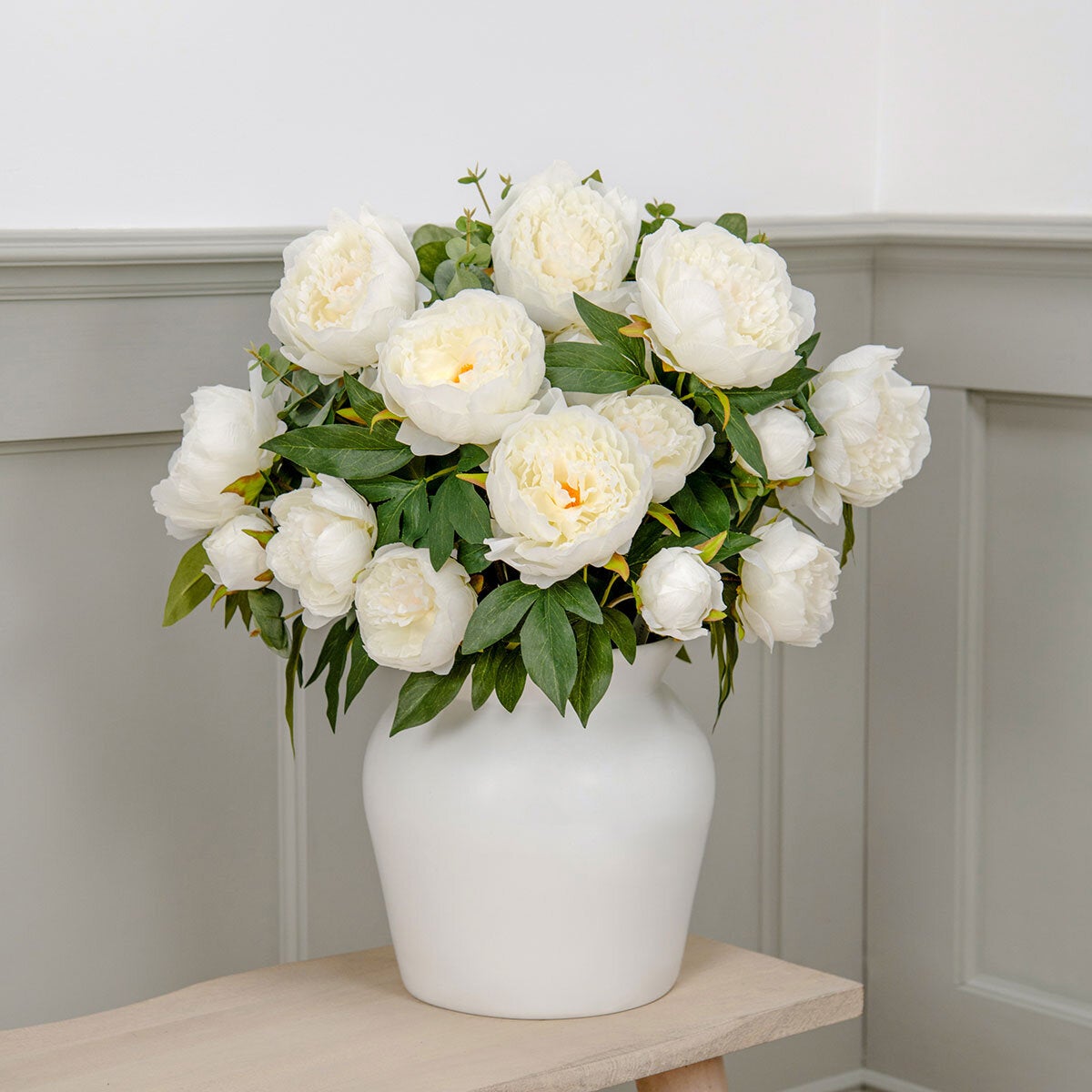 Tree Locate Artificial Peony Eucalyptus Bouquet Faux Flowers Vase Pink White