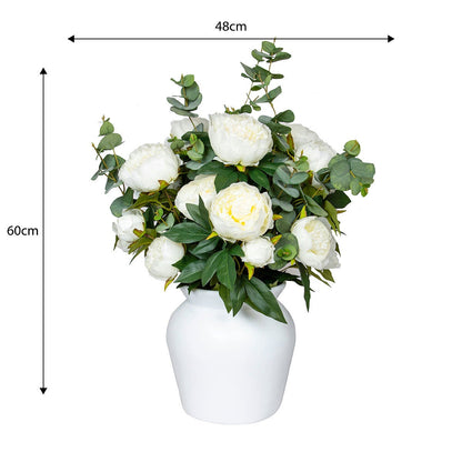 Tree Locate Artificial Peony Eucalyptus Bouquet Faux Flowers Vase Pink White