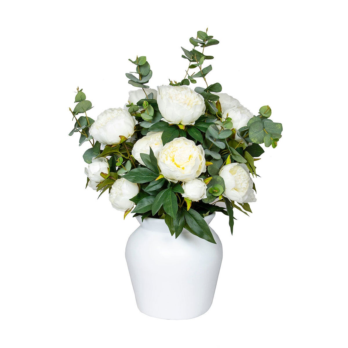 Tree Locate Artificial Peony Eucalyptus Bouquet Faux Flowers Vase Pink White