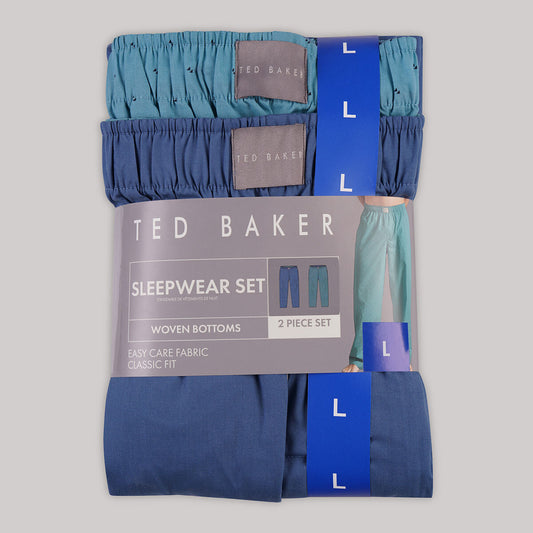 Ted Baker Men's Woven Lounge Trousers 2 Pack Blue Loungewear Bottoms L