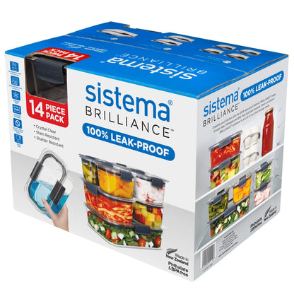 Sistema Brilliance Food Storage Container Set 14 Piece BPA Free Leak-Proof