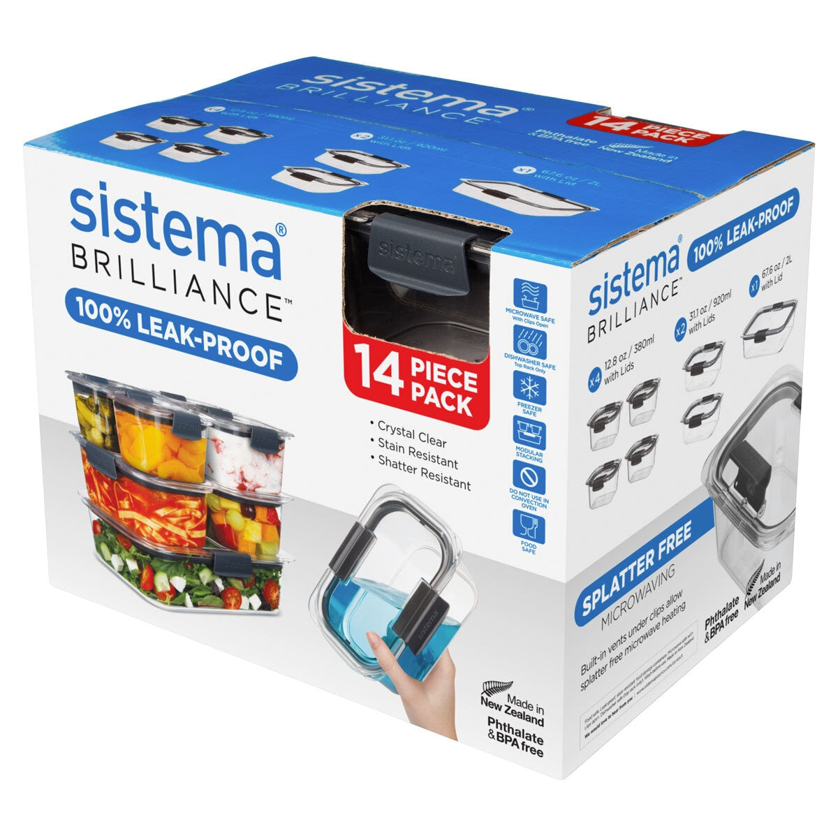 Sistema Brilliance Food Storage Container Set 14 Piece BPA Free Leak-Proof