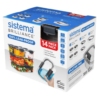 Sistema Brilliance Food Storage Container Set 14 Piece BPA Free Leak-Proof