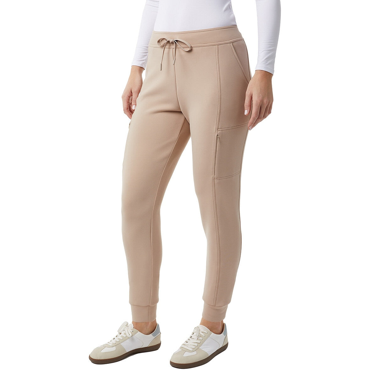 32 Degrees Women Sueded Tech Jogger Bottoms Cream Comfort Lounge Pants Beige XL