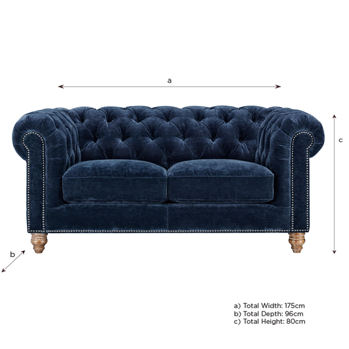 Prospera Home Allington 2 Seater Navy Fabric Chesterfield Sofa Pocket Coil