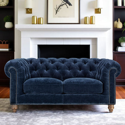 Prospera Home Allington 2 Seater Navy Fabric Chesterfield Sofa Pocket Coil