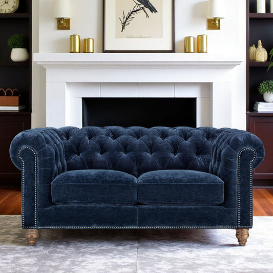 Prospera Home Allington 2 Seater Navy Fabric Chesterfield Sofa Pocket Coil
