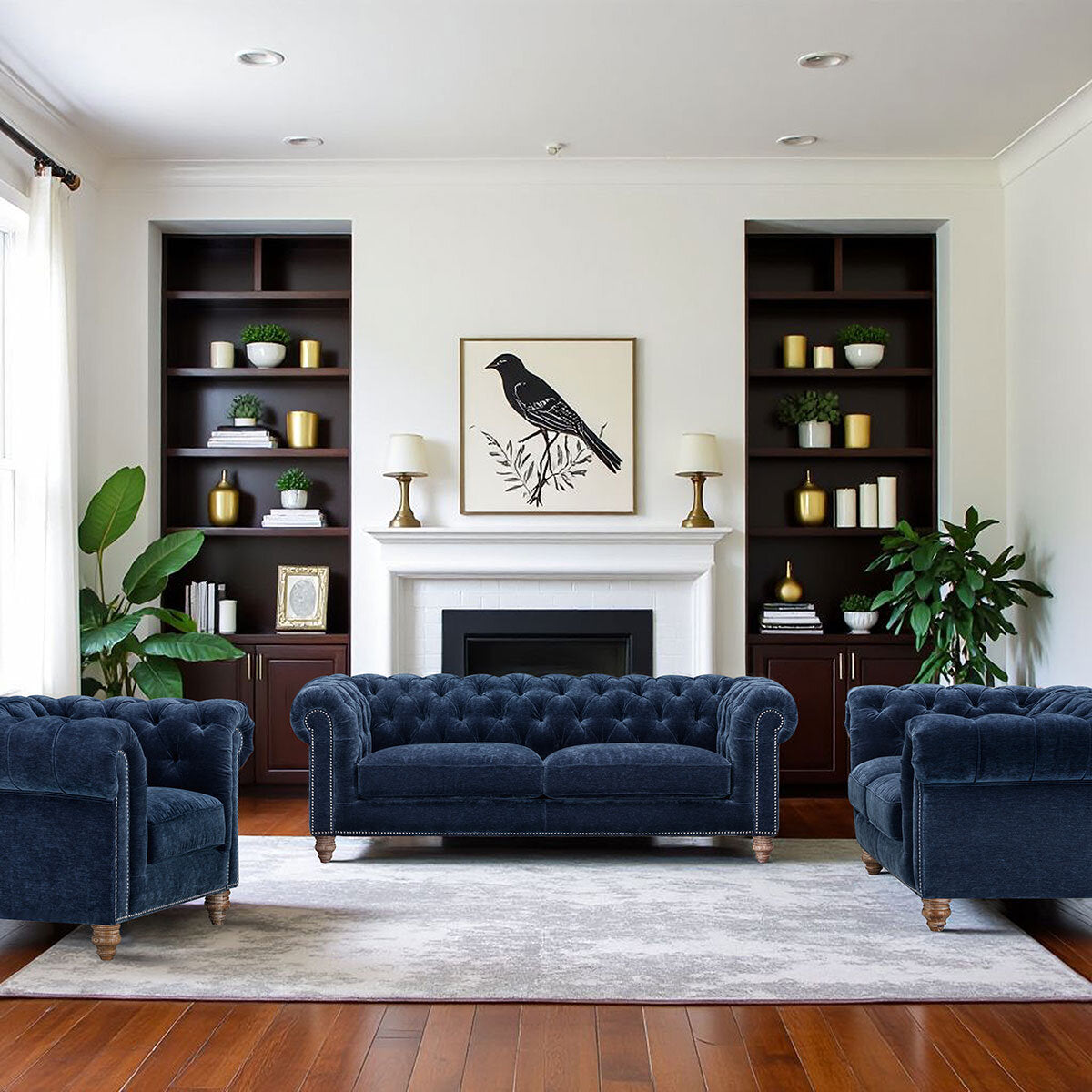 Prospera Home Allington 2 Seater Navy Fabric Chesterfield Sofa Pocket Coil
