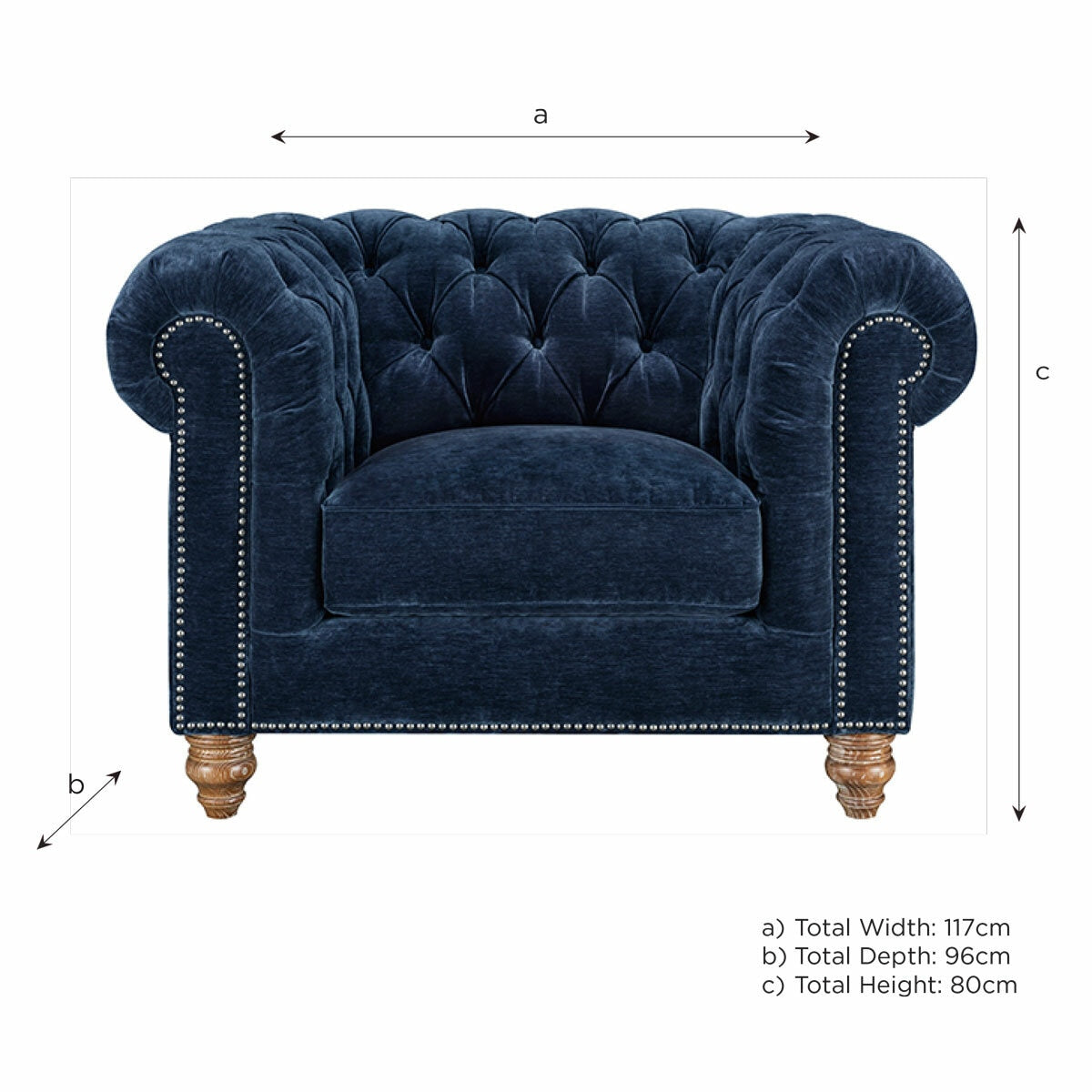 Prospera Home Allington Navy Fabric Chesterfield Armchair Pocket Coil Lounge
