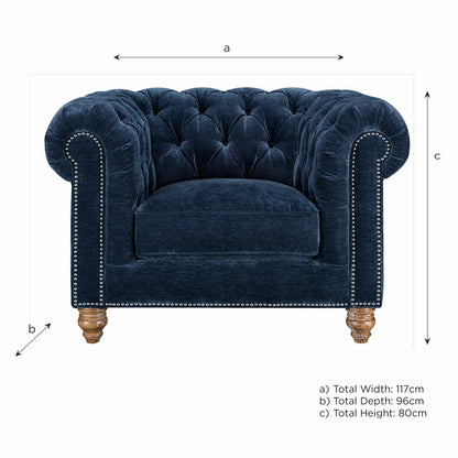 Prospera Home Allington Navy Fabric Chesterfield Armchair Pocket Coil Lounge