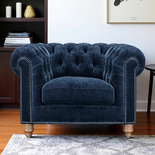 Prospera Home Allington Navy Fabric Chesterfield Armchair Pocket Coil Lounge