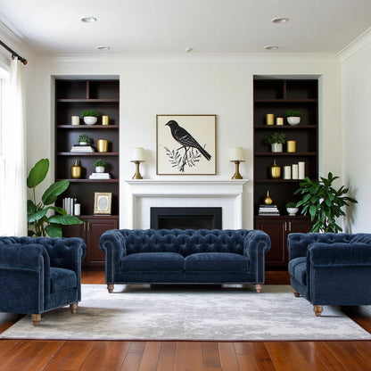 Prospera Home Allington Navy Fabric Chesterfield Armchair Pocket Coil Lounge