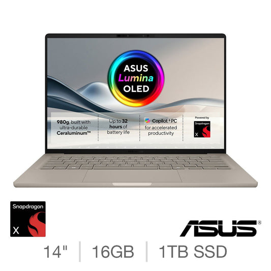 ASUS Zenbook A14 OLED Laptop 14" 16GB 1TB SSD Snapdragon X UX3407QA Beige Win11