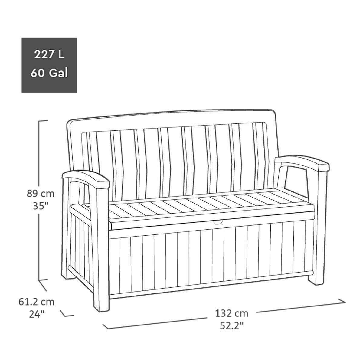 Keter Rosewood Storage Bench 227L 60G Garden Outdoor Seating Lockable Resin
