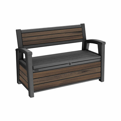 Keter Rosewood Storage Bench 227L 60G Garden Outdoor Seating Lockable Resin