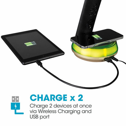 OttLite LED Desk Lamp Wireless Charging USB Colour Changing Base Black