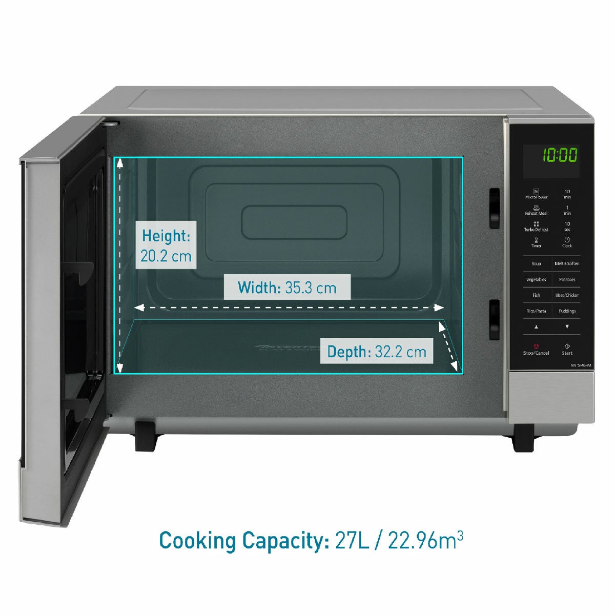Panasonic NN-SF464M 27L 1000W Flatbed Solo Microwave Oven Silver 6 Power