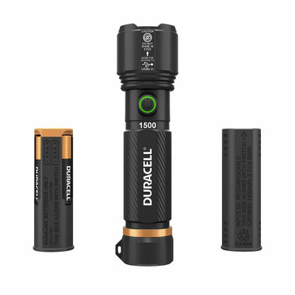 Duracell LED Torch Flashlight 1500 Lumen USB-C Rechargeable Aluminium 4 Pack